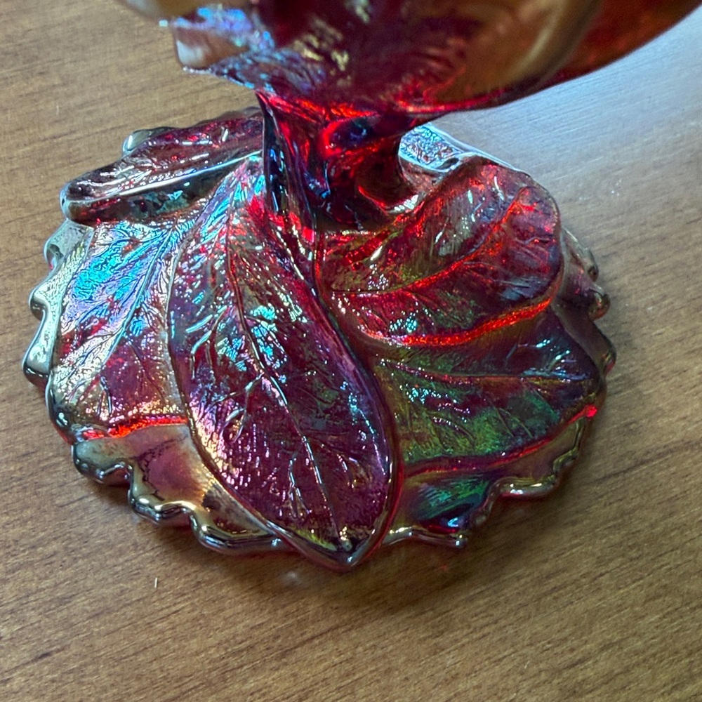 Imperial Glass Ruby Acanthus Leaf Carnival Compote - Picture 6 of 9
